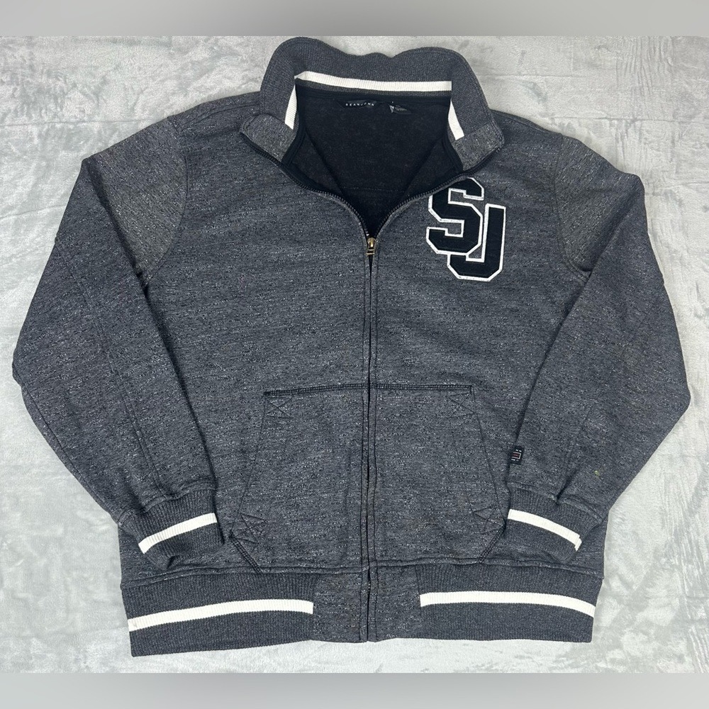 Sean John‎ Fleece Lined Varsity Bomber Letterman Jacket Mens XXL Gray Black